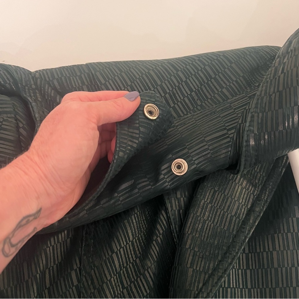 BOVINES Leather Jacket Men’s 40 Forest Green Textured Shawl Collar Canada Made - Picture 15 of 16